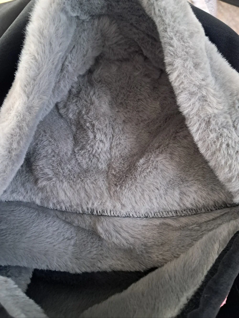 Vstarner Ski Mask With Hood Gray Faux Fur Lined Charcoal Black Drawstring Unisex
